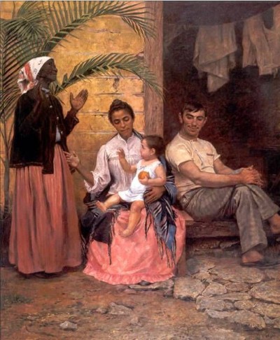 "A redenção dos Cam" (Modesto Brocos, 1895) - obra em que uma avó negra agradece o nascimento de um filho de pele clara.