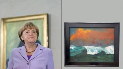Merkel e a obra de Emil Nolde (Brecher, óleo sobre tela, 1936) Foto de 2019.
